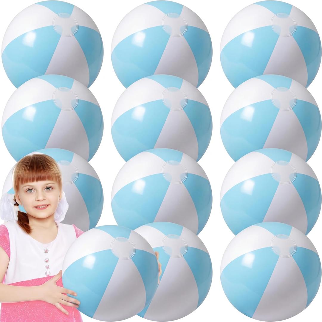 MiniInflat 12 Pcs 16 Inch Inflatable Beach Balls Bulk Jumbo Pastel Inflatable Decorated Ball with Macaron Color PVC Party Ornaments for Summer Birthday Party Decoration