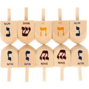 NUOBESTY 10pcs Wooden Dreidel Set Spinning Tops for Kids Wood Hanukkah Table Decorations Hanukkah Party Supplies Multi-Color