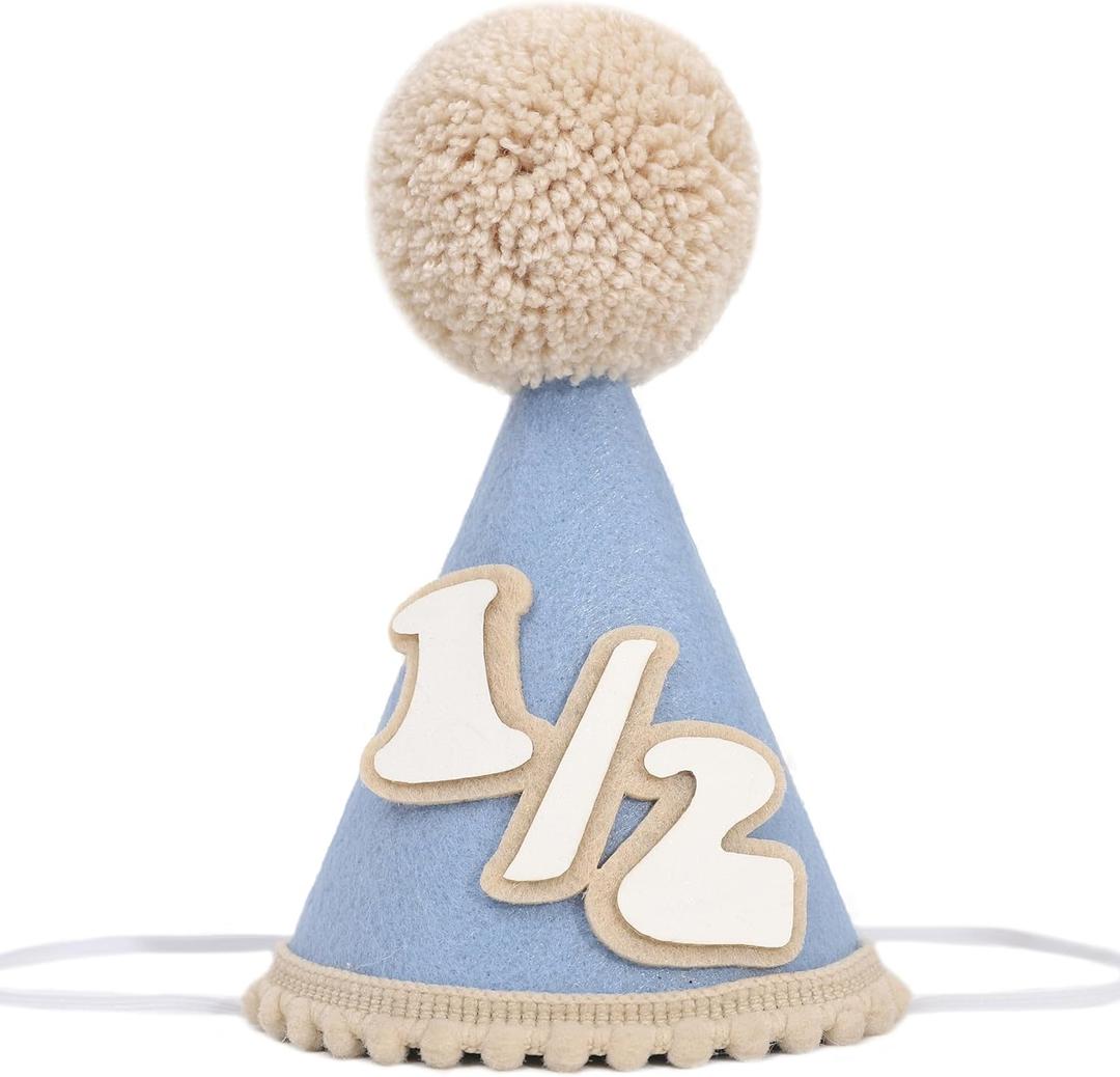 Boys Blue Half Birthday Cake Smash Outfit-Six Months Baby Party Crown Hat Photo Props,Kids Half Way To One Birthday Party Decoration(light blue)