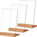 TONICE 3 Pack 5x7 Acrylic Sign Holder Slant Back Design L Shape Clear Acrylic Frames Wood Base, Table Menu Display Stand Flyer Display for Desk Display (Optional 8.5x11/5x7 Inch L/T Shape)