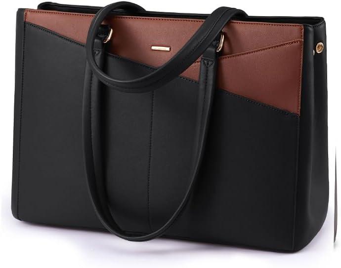LOVEVOOK Lunch Tote Bag for Women, 3 in 1 Work Bag with Leakproof Cooler Compartment, Laptop Bag with Large Cup Holder for Office, College, Casual, Black-brown