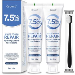 Hydroxyapatite Toothpaste 7.5, Fluoride-Free Toothpaste for Enamel Protection and Tooth Strengthening, Breath Freshening | Mild Mint | Deep Cleaning Care Toothpaste for Sensitive Teeth 4.23oz (2pcs)