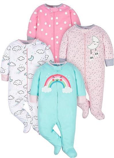 Gerber Baby Girls' 4 Pack Sleep 'N Play Footie (Cloudy)