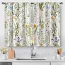 Aimego Flowers Floral Kitchen Curtains - Leaves Spring Botanical Small Short Tier Cafe Window Curtains for Bathroom Living RV Room Rod Pocket Window Drapes 36 Inch Length 2 Panels Set 28"x36"