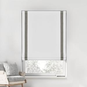 LazBlinds No Drill Cordless Roman Shades, 29'' W x 64'' H, White-Grey Easy to Install, Light Blocking & Heat Insulating, Perfect for Bedrooms & Kids' Rooms