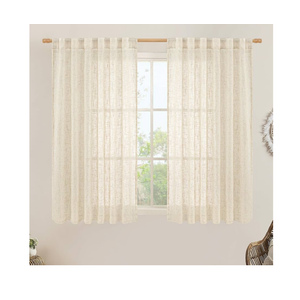 LAMIT Beige Linen Curtains 45 Inches Long for Bedroom, Light Filtering Panels Back Tab and Rod Pocket Neutral Drapes for Kitchen/Window/Loft Room, 52 x 45 Inch, 2 Panels