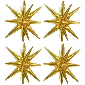 TONIFUL 4 Pcs 22inch 4D Huge Gold Star Balloons Explosion Star Mylar Foil Balloons for Party Supplies Backdrop Christmas,New Year,Birthday, Wedding,Photo Booth Ornament
