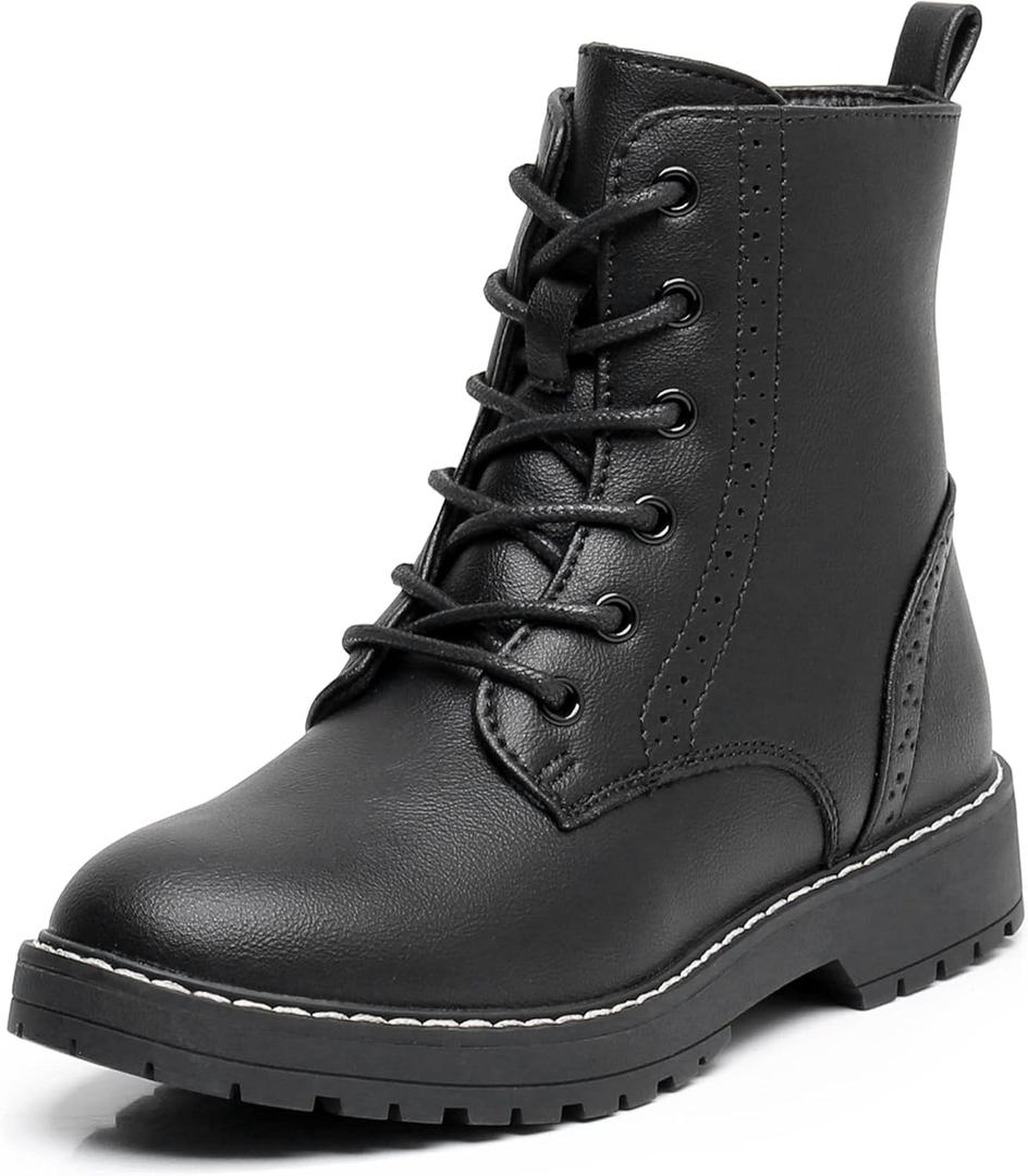 Apakowa Girls Combat Boots Side Zipper Ankle Booties (Toddler/Little Kid/Big Kid) (Black-pu) Size 4