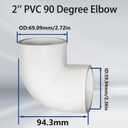 2" PVC 90 Degree Elbow, 2 Way Right Angle PVC Pipe Fitting, 4Pcs Pipe Fitting, Corner Fittings for Sch40 Pipe DIY Frame and DIY Shelf Building Furniture Garden Support Structure