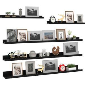 Giftgarden 47 Inch Long Floating Shelves for Wall Set of 5, Black Wood Wall Shelves for Bathroom, Bedroom, Kitchen, Living Room Storage, Wooden Picture Ledge