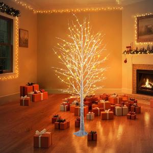 5FT Lighted Birch Tree 560LED Twinkle Lights Warm White Christmas Tree with Lights Twinkling or Steady Function with Timer for Selected Waterproof Indoor Outdoor Party Christmas Decorations