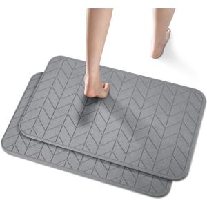 JUERLEN 2 Pack Diatomaceous Earth Shower Mat, Stone Bath Mat, Nonslip Super Absorbent Fast-Drying Hard Bath Mat for Bathroom Shower Floor, 24 x 16 inch, Grey Arrow Design, Dark Grey