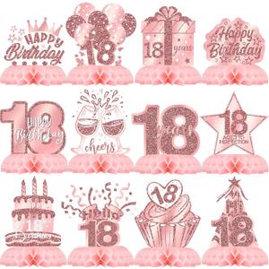 Pink 18th Birthday Table Centerpieces for Girls, Rose Gold Honeycomb Birthday Party Decorations for 18 Year Old, Happy 18 Years Table Toppers for Teen Girl or Young Adult Birthday Celebration