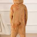 Baby Boys Girls Christmas Snowman Onesie Fleece Reindeer Hoodied Romper 6M - 2T (12-18 Months, Brown | Bear)