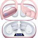 GNMN Ear Buds Wireless Earbuds 96hrs Playback Bluetooth Headphones IPX7 Waterproof Stereo Bass Over-Ear Earphones with Earhooks Microphone LED Battery Display for Sports/Workout/Gym/Running Rose Pink