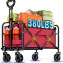 Collapsible Wagon Cart Foldable Beach Wagon with All-Terrain Wheels - 360 LBS Heavy Duty Grocery Cart for Shopping, Beach, Camping, Sports, Garden (Red)