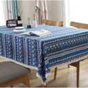 Bringsine Cotton Linen Lace Bohemian Style Boho Rectangle Tablecloth Dinner Picnic Table Cloth Cover for Home Decoration (Oblong, 55 x 79 Inch