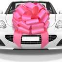 Mata1-USA - Huge Car Bow - Pink, 23 Inch - Big Gift Wrapping Bow for Large Gift Decoration - Giant Size for Indoor & Outdoor Use - 26 Loops & 4 Stickers