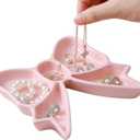 LemonRoad Coquette Bow Shaped Ceramic Jewelry Dish Tray Storage Tray Rings Necklace Bracelets Earrings Trays Cosmetics Jewelry Organizer for Coquette Room Decor Gifts (Pink)