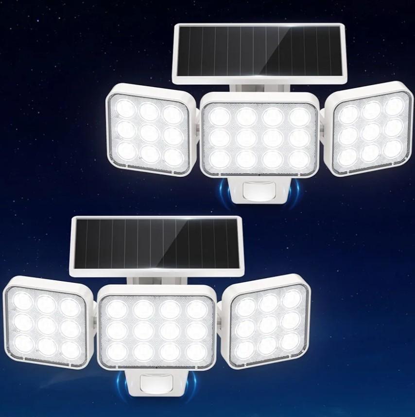 WdtPro Solar Lights Outdoor Motion Sensor, 3500LM Bright Solar Flood Lights Outdoor, Adjustable & Upgrade Glass Panel, Wireless LED Solar Powered Security Spot Lights Waterproof for Yard-2Pack, White