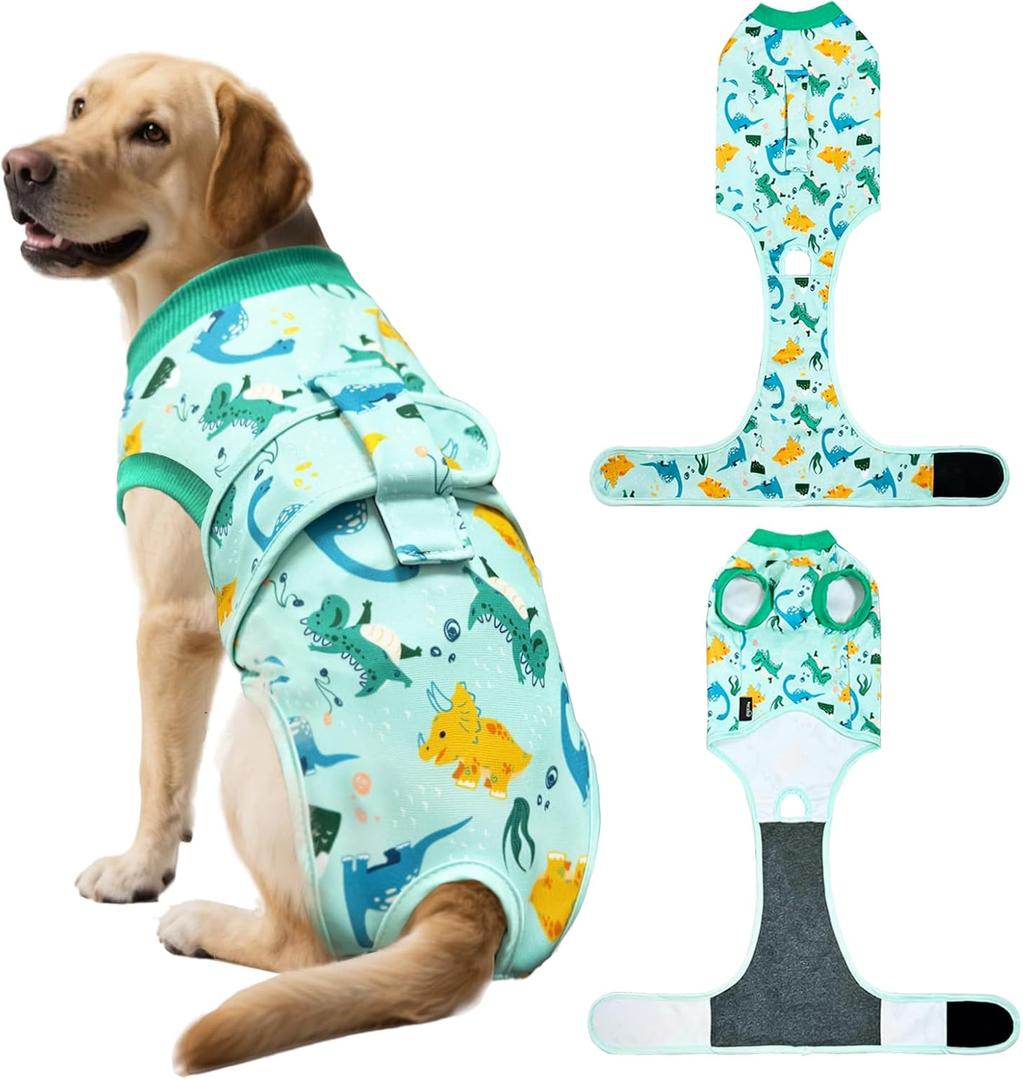 Dog Surgery Recovery Suit, Abdominal Surgical Suit for Male Female Dog Post Spay Neuter, Breathable Pet Onesie E-Collar & Cone Alternative, Surgery Shirt to Prevent Licking, Green, Medium