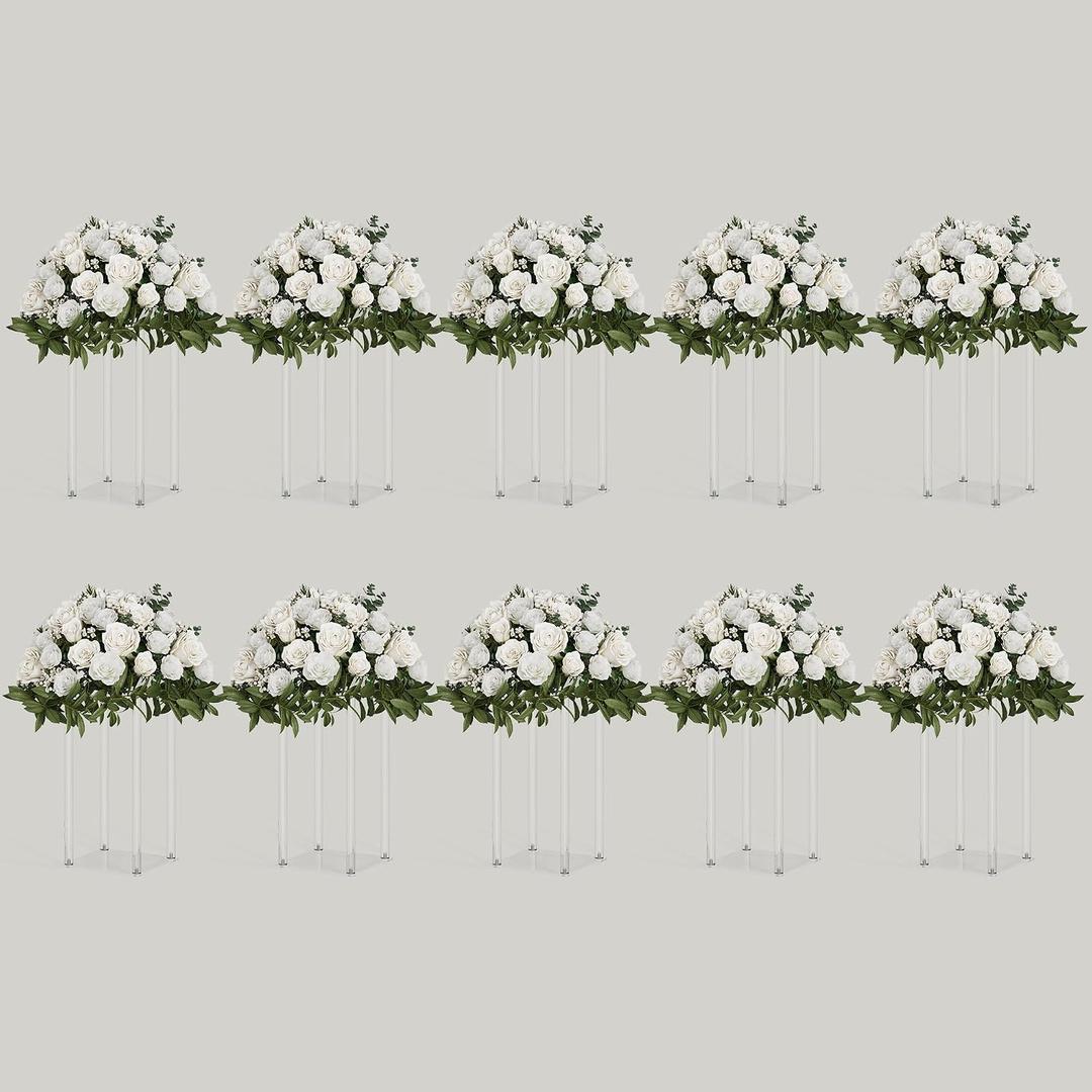 TEKXYZ Acrylic Centerpiece, 10 Pcs 15.75 Inch Tall Flower Stand, Column Wedding Centerpieces, Flower Stand for Wedding Event Party Props, Home Decor, Table