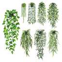 Der Rose 8Pcs Fake Plants Hanging Artificial Ivy Vine Faux Eucalyptus Hanging Plants for Home Boho Wall Shelf Indoor Outdoor Decor (Black Pots)