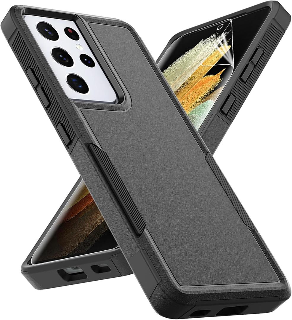 for Samsung Galaxy S24 Ultra Case: Dual Layer Protective Heavy Duty Cell Phone Cover Shockproof Rugged with Screen Protector - Military Protection Bumper Tough - Samsung Galaxy S24 Ultra 2024, Black (Black (PC) + Black (TPU))