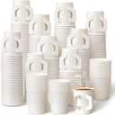Funtery 100 Count 4 oz Disposable Espresso Cups Bulk with Handles White Disposable Paper Cups for Coffee Espresso Tea Hot Cold Drinking Beverage Cocoa Juice Birthday Events Party Office Supplies