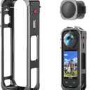 Camera Case Cage for Insta360 X5 Accessories, Aluminum Alloy Quick Release Protective Case for Insta 360 X5 with Silicone Lens Cover, Built-in Cold Shoe Mount & 1/4" Threads Utility Frame