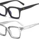 REAVEE 2 Pack Oversized Reading Glasses for Women Men Blue Light Blocking, Ladies Stylish Retro Square Large Computer Readers (Black/Grey 2.0x)