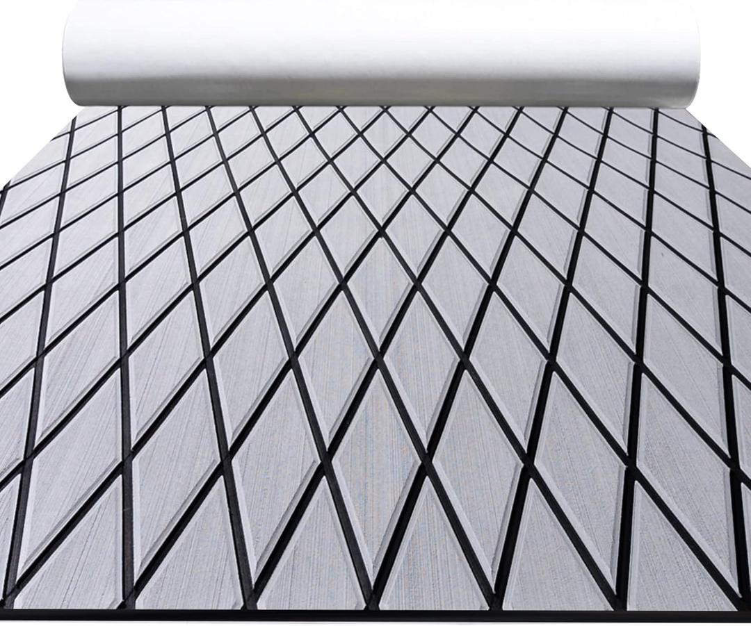 FOCEAN Boat Flooring EVA Foam Boat Decking Marine Mat Non-Slip Self-Adhesive Flooring Sheet for Motorboat Kayak Surfboard Garden Floor Swimming Pools, 94.5''x 15.7'', Grey with Black Lines