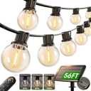 addlon 56FT(50+6) Solar String Lights Outdoor with Remote, 27 Shatterproof G40 Bulbs, Solar Powered & USB Charging Patio Lights, Dimmable Waterproof Solar String Lights for Outside, Camping, Backyard