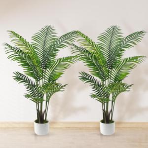 Artificial Palm Tree 4FT, Suntee Fake Tree with White Tall Planter 2 Pack, Faux Tropical Areca Floor Plant in Pot, Artificial Silk Plant for Home Office Living Room Decor Indoor