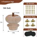 Wooden Unfinished Bun Feet 2 Inch for Dresser Legs Couch Sofa Cabinet Ottoman DIY Replacement Wood Furniture Legs Set of 4