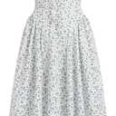 OBEEII Women Floral Corset Dress Halter Neck Low Cut Bustier Midi Dress Flowy Pleated Hem Summer Sundress with Pockets (Small, White-green Floral)