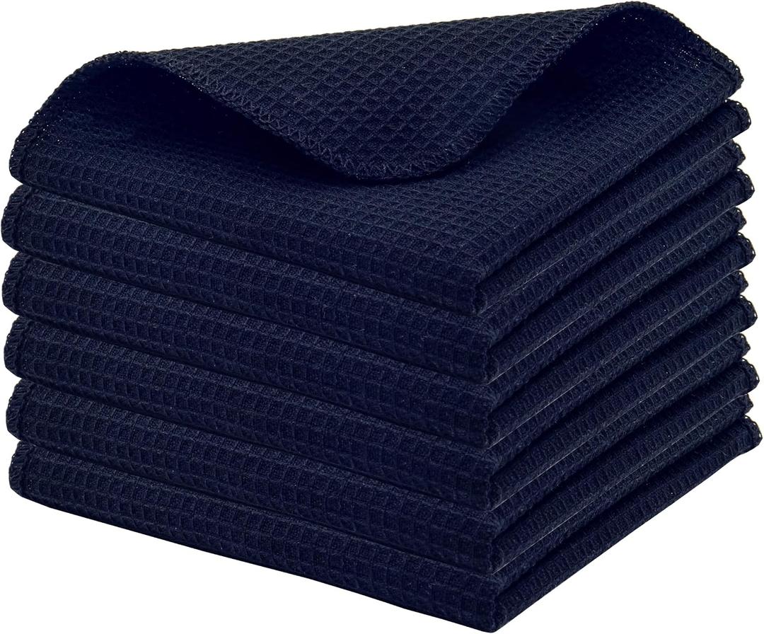 PurpleEssences Dish Cloths and Dish Rags - 6 Pack Waffle Weave Solid Kitchen Dish Wash Cloths, 100% Cotton, 12x12 Inches, Ultra Soft Absorbent Quick Drying - Spring Easter Summer - Navy Blue