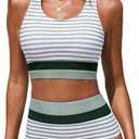 Women's High Waisted Bikini Sets Two Piece Swimsuit Color Block Sporty Athletic Moderate Coverage Bathing Suits (L)