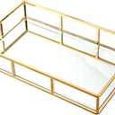 PuTwo Tray Mirror, Gold Dresser Ornate Tray Metal Decorative Tray Jewelry Perfume Organizer Makeup Tray for Vanity, Dresser, Bathroom, Bedroom