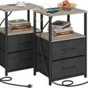 TUTOTAK End Table with Charging Station, Side Table with 2 USB Ports and Outlets, Nightstand with Cloth Drawer, Set of 2, Couch Table, Greige TB01BG052