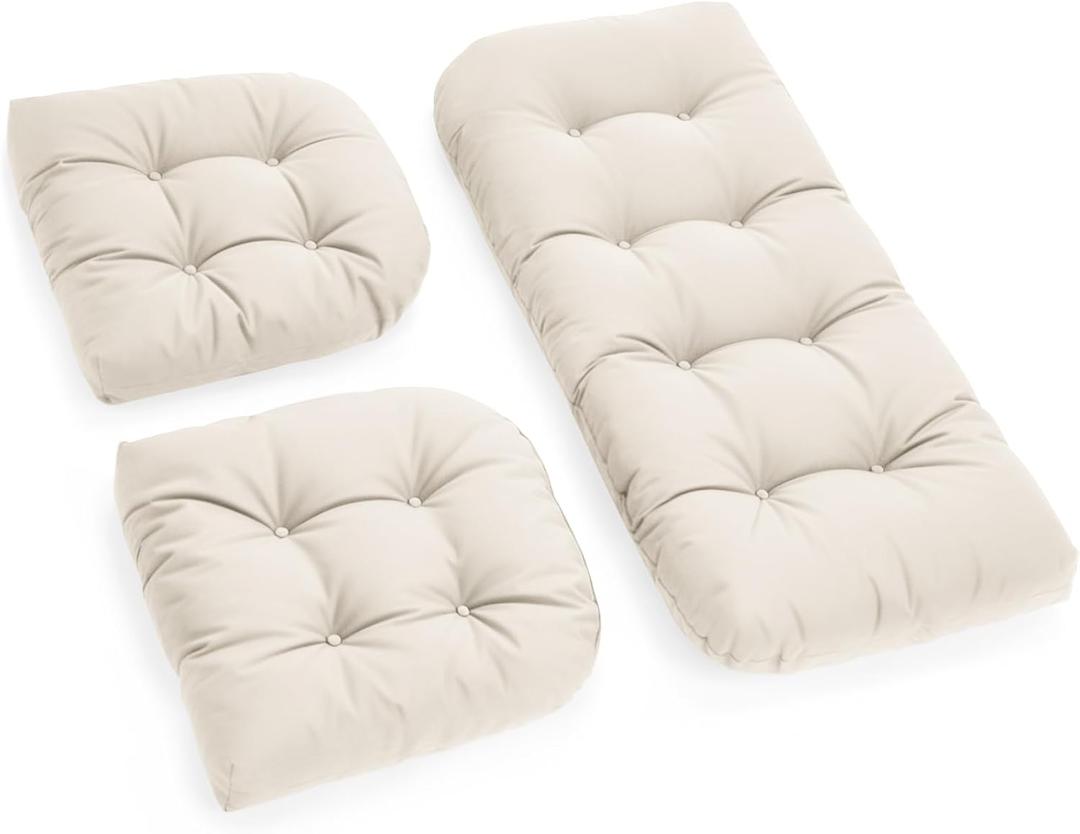 All Weather Outdoor Wicker Chair Cushions of 3 Pieces, Waterproof Outdoor Wicker Chair Cushion for Patio Furniture Loveseat Settee Bench, 1 Loveseat and 2 U-Shaped Thickened Cushions, Cream
