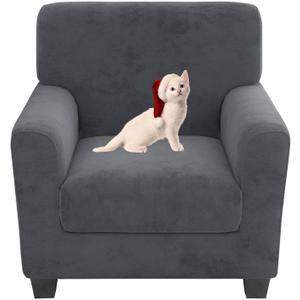 Velvet Armchair Covers 2 Pieces Chair Covers for Living Room Super Stretch Anti Slip Chair Slipcovers with Arms Dogs Pets Armchair Furniture Protector with Elastic Bottom (Grey, Chair)