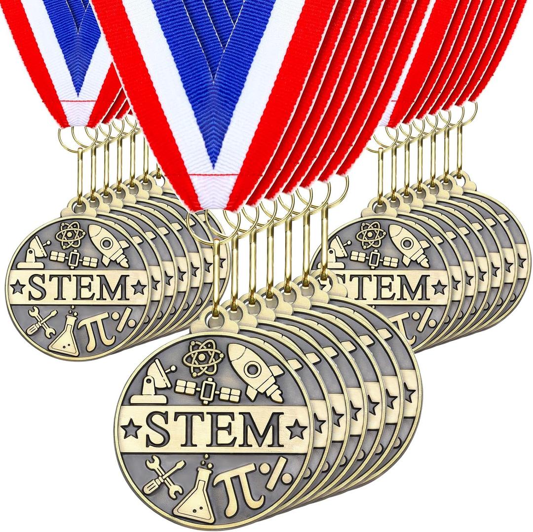 Quelay 30 Pcs 2'' Award Medals Bulk Gold Winner Medals with Neck Ribbons Metal Trophy Award Prize Gift for Tournaments, Competitions, Party, Kids and Adults