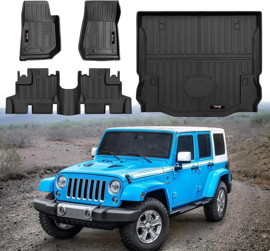 Custom Floor Mats and Cargo Trunk Liner for 2007-2018 Jeep Wrangler JK 4 Door Accessories All Weather TPE Rubber Protection Mat (for 2007-2018 Jeep Wrangler JK 4 Door) 
30"L x 22"W x 5.5"Th