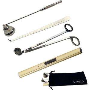 Candle Wick Trimmer Cutter Snuffer Arc Lighter Set Candle Care Kit Electric Plasma USB Rechargeable Long Windproof Lighter Candlesnuffer Candles Wicks Dipper (Gold)