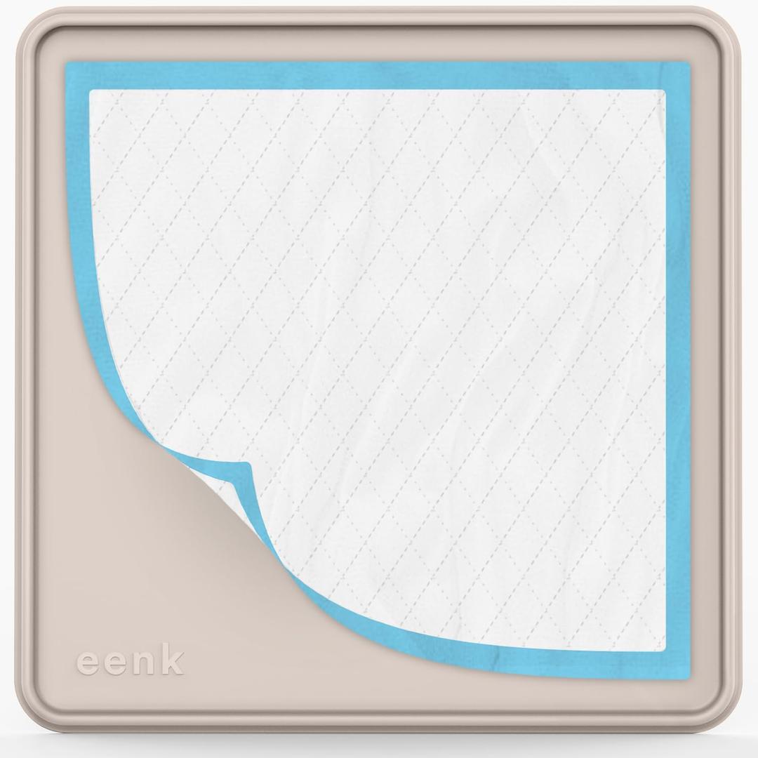 Pee Pad Tray Holder for Dogs - Fits Up to 25 x 25 in. Square Potty Training Pads No Spill Raised Lip High Edge Silicone Mat, Extra Thick and Non-Slip for Indoor Floor Protection (Large, Beige) | eenk