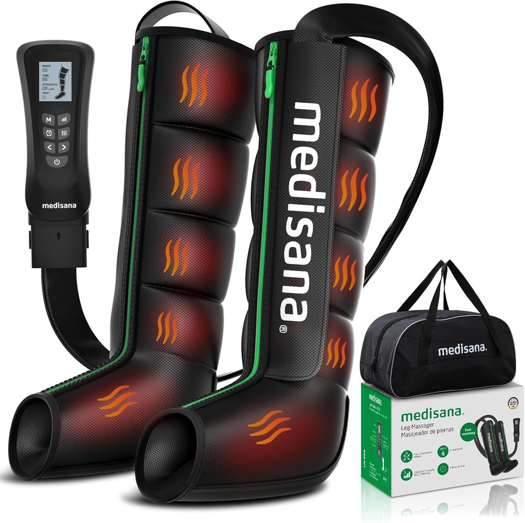 Medisana Leg Massager with Heat and Compression, Full Leg & Foot Massager Compression Boots with 6 Modes, 5 Intensity and 3 Heat for Circulation and Pain Relief, Regular