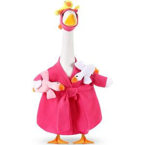 Shyyween Mommy and Baby Porch Goose Outfit for 23'' Cement Statue Silly Geese Clothes Hot Pink Bathrobe with Baby Geese for Outdoor Garden Yard Lawn Patio Duck Decoration (Rose Red)