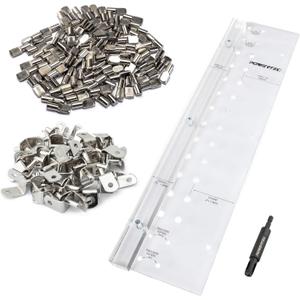 POWERTEC Shelf Pin Jig with 1/4" Self Pin Bit, 1/4" 100PCs L-Shaped Shelf Pegs, Woodworking Tools for Installing Shelf Pegs and Pins, Shelf Pin Drilling Jig for Making Shelves and Cabinet (71909)