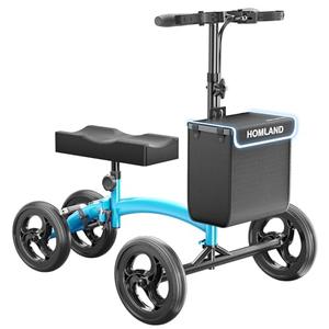 HOMLAND Knee Scooter for Foot Injuries Ankle Surgery, Foldable Steerable Knee Walker with Dual Brakes System, Height Adjustable Handle & Seat, Removable Storage Bag, 300 lbs Capacity